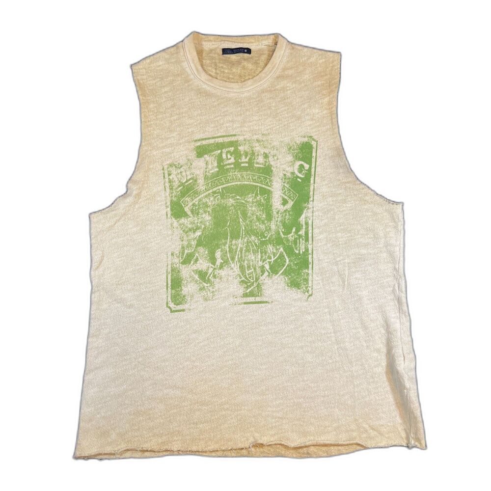 Zara Distressed Graphic Sleeveless Muscle Tank Top